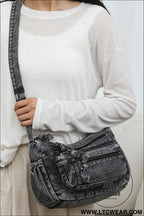 Adjustable strap denim crossbody bag