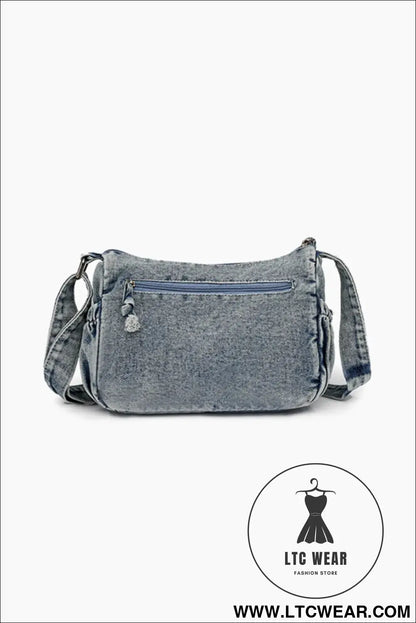Adjustable strap denim crossbody bag