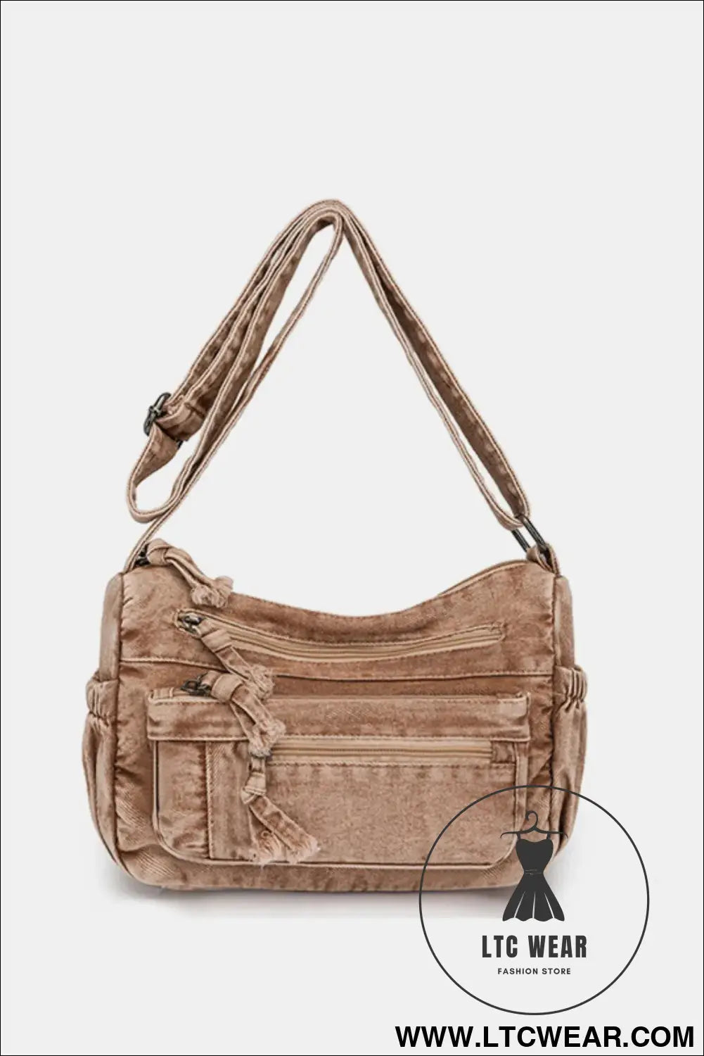 Adjustable strap denim crossbody bag - camel / one size