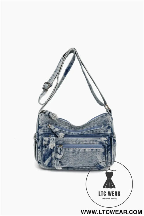 Adjustable strap denim crossbody bag - medium / one size