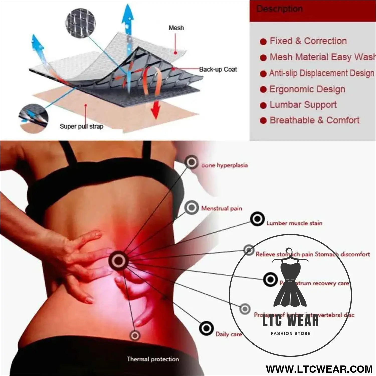Adjustable Tourmaline Magnetic Therapy Back Support Belt