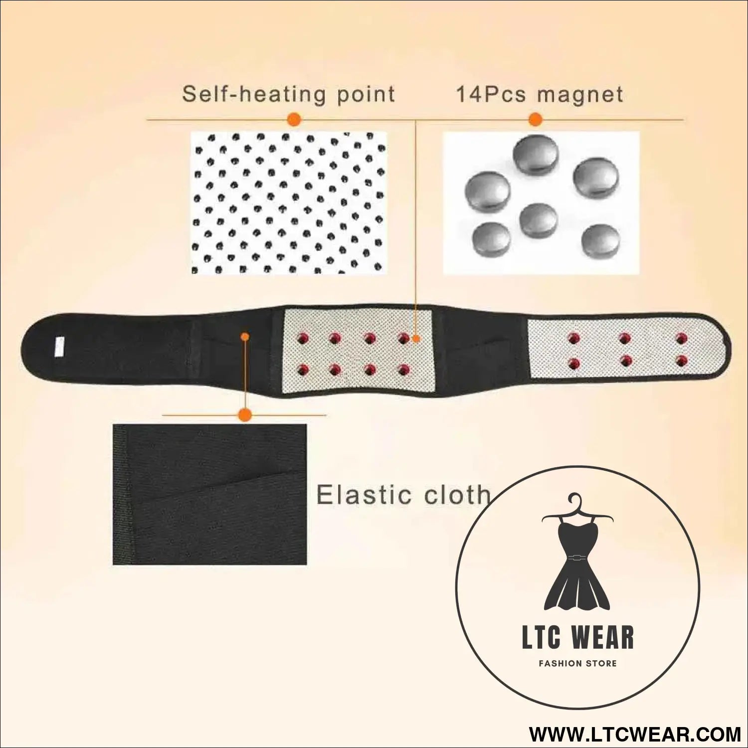 Adjustable Tourmaline Magnetic Therapy Back Support Belt