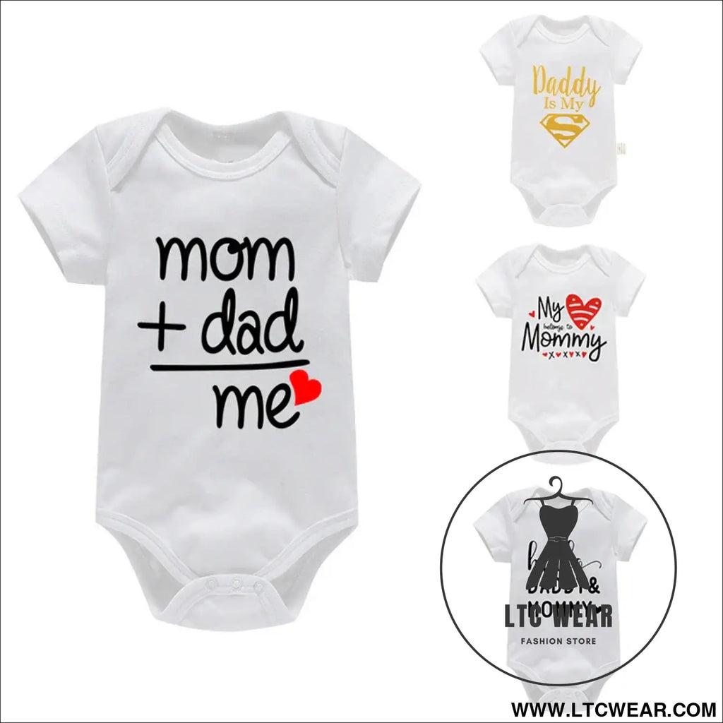 Adorable cotton baby romper: ’i love mom & dad’ - baby bodysuit