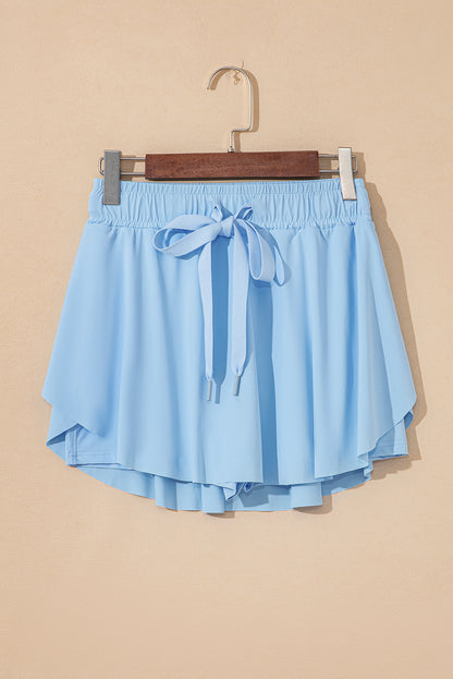 Black Drawstring High Waist Lined Tennis Skort