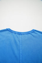 Blue Mineral Wash Star Mesh Patchwork Oversize Tee