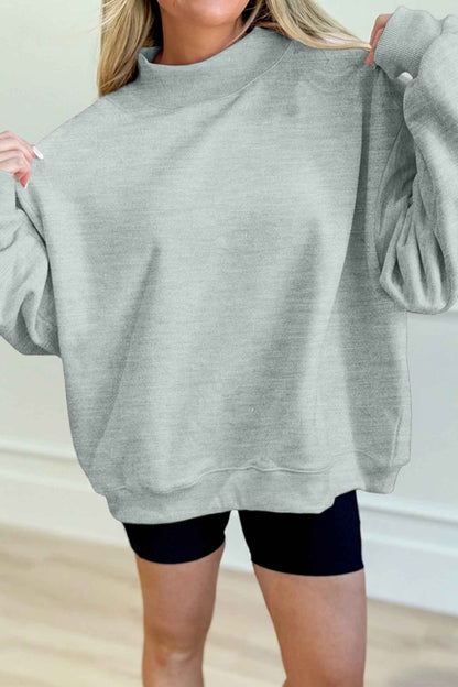 Gray Solid Color Oversized Mock Neck Sweatshirt