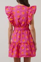 Rose Double Polka Dot V Neck Ruffled Short Sleeve Dress
