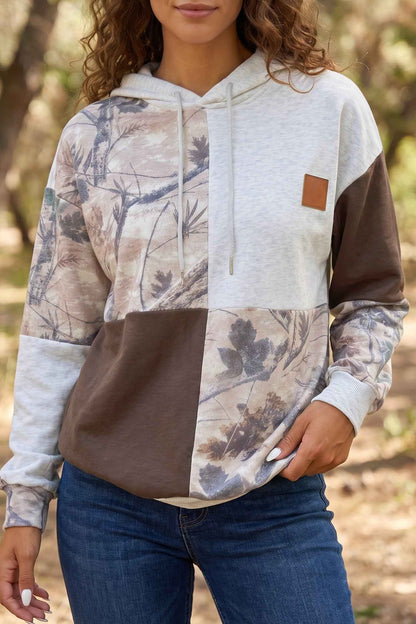 Multicolour Camo Print Drawstring Long Sleeve Western Style Hoodie