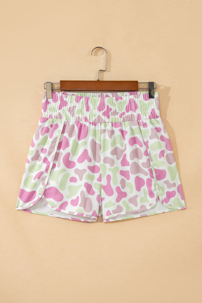 Multicolour Camouflage Print Shirred High Waist Athleisure Shorts