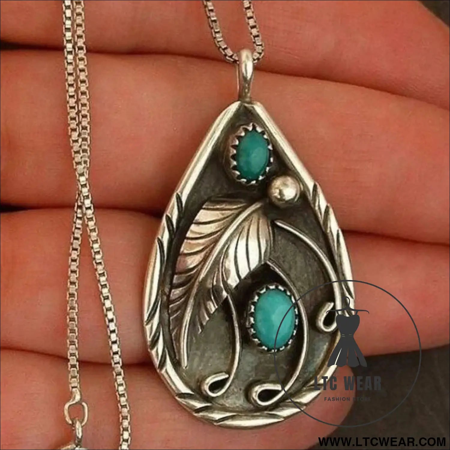 Alloy artificial turquoise teardrop pendant necklace - silver / one size