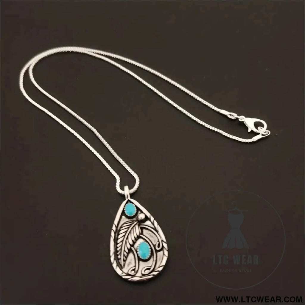 Alloy artificial turquoise teardrop pendant necklace - silver / one size