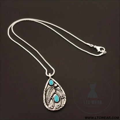 Alloy artificial turquoise teardrop pendant necklace - silver / one size