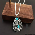 Alloy artificial turquoise teardrop pendant necklace - silver / one size