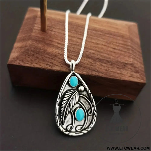 Alloy artificial turquoise teardrop pendant necklace - silver / one size