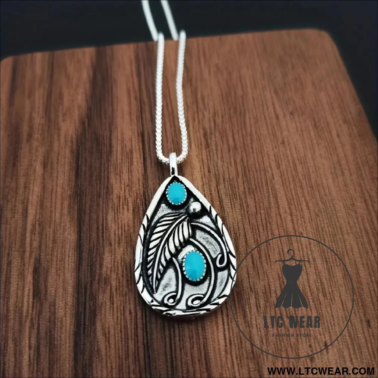 Alloy artificial turquoise teardrop pendant necklace - silver / one size