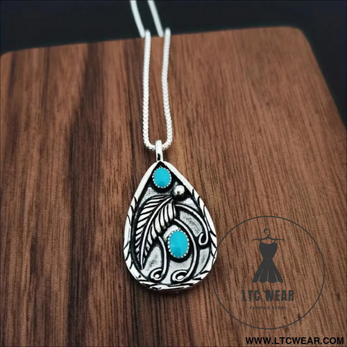 Alloy artificial turquoise teardrop pendant necklace - silver / one size