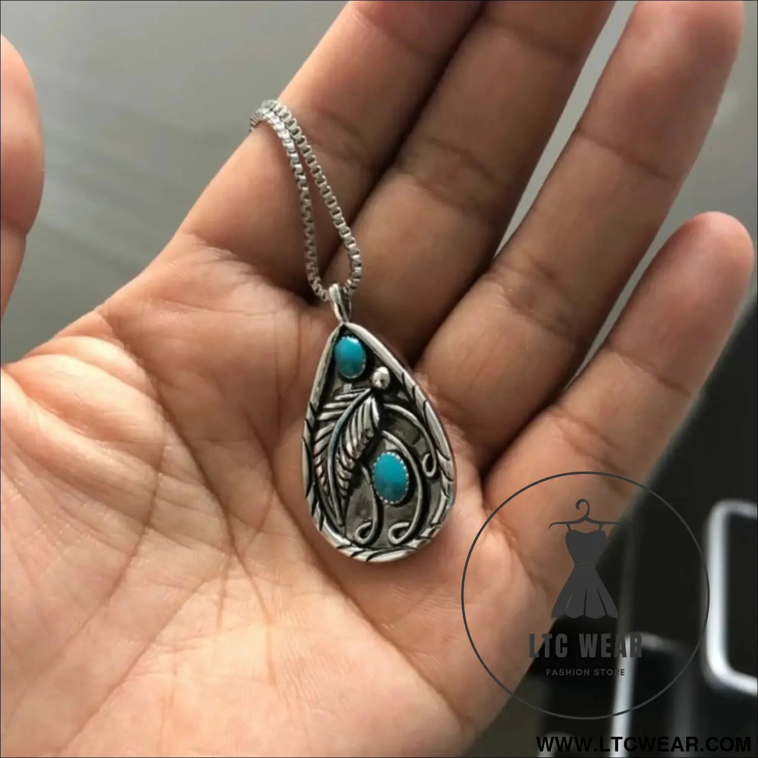 Alloy artificial turquoise teardrop pendant necklace - silver / one size