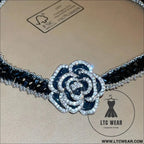 Alloy crystal rose necklace - black / one size