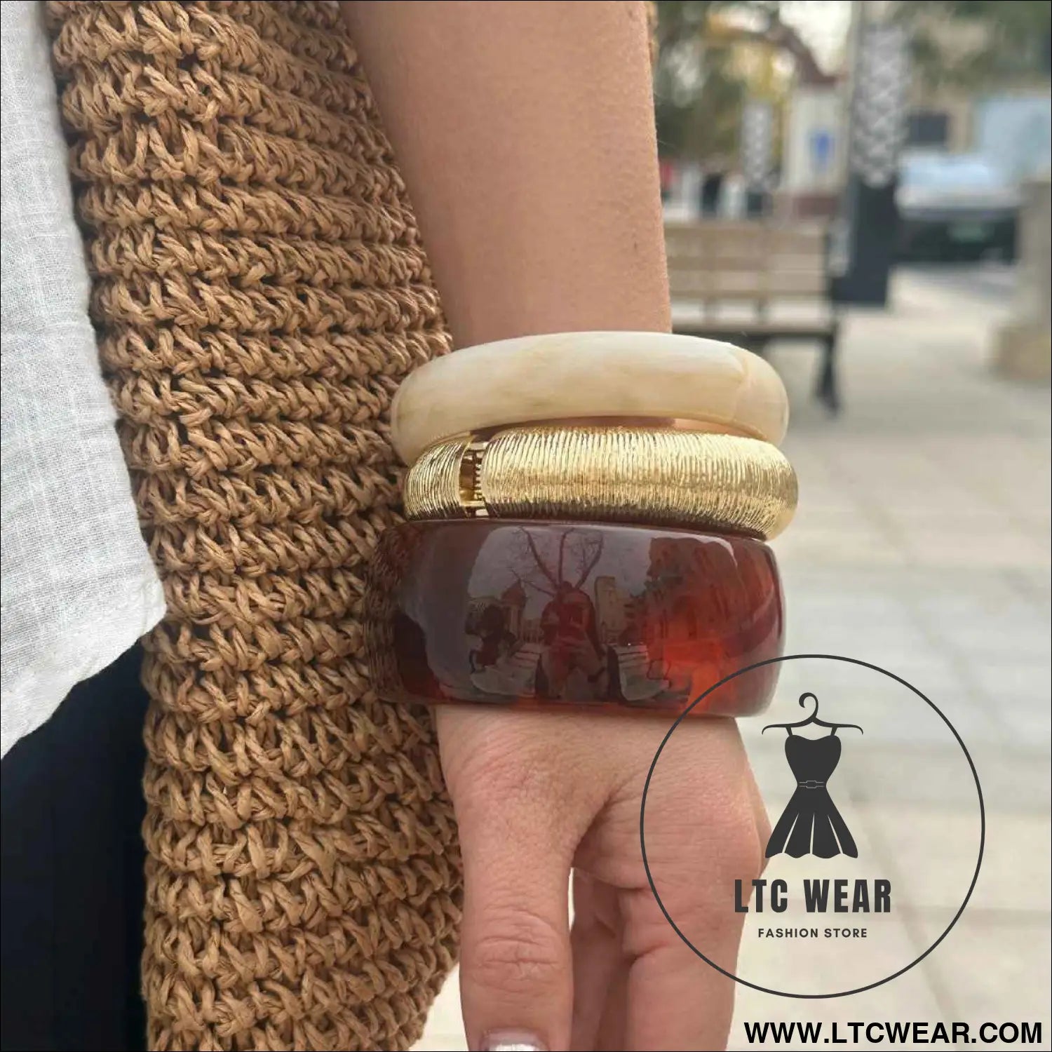 Amber Resin Bangle Stack Bracelet Set