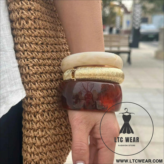 Amber Resin Bangle Stack Bracelet Set