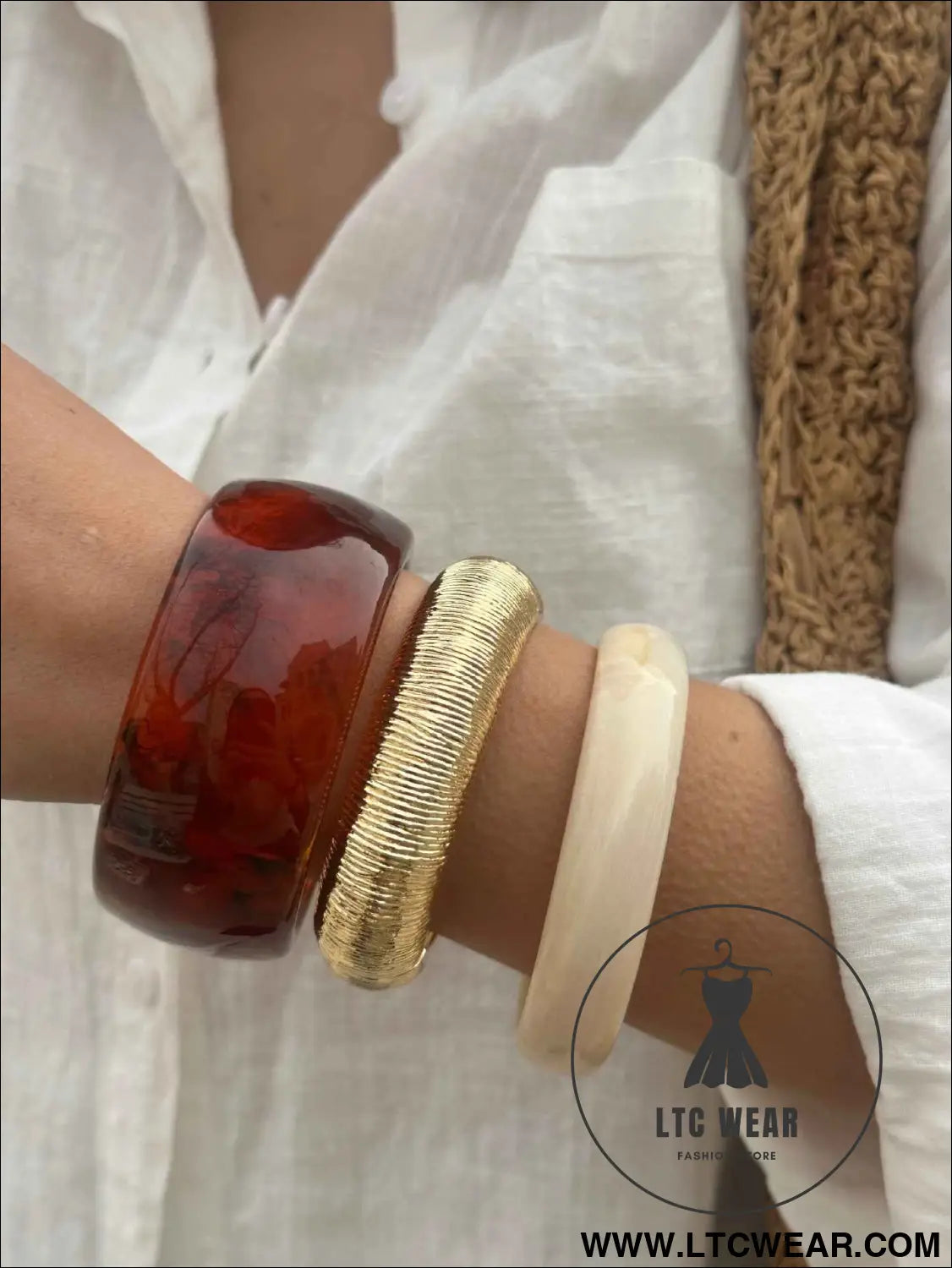 Amber Resin Bangle Stack Bracelet Set