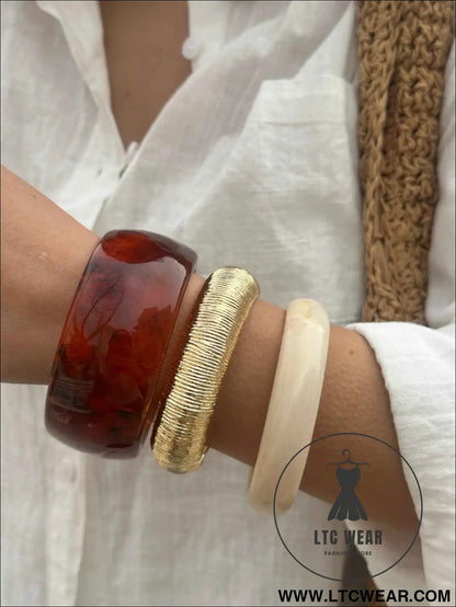 Amber Resin Bangle Stack Bracelet Set