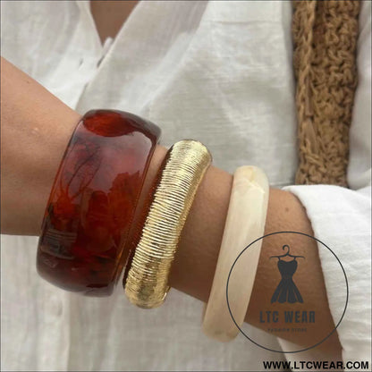 Amber Resin Bangle Stack Bracelet Set