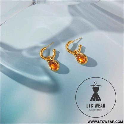 Amber Resin Geometric Drop Earrings