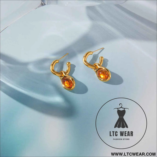 Amber Resin Geometric Drop Earrings