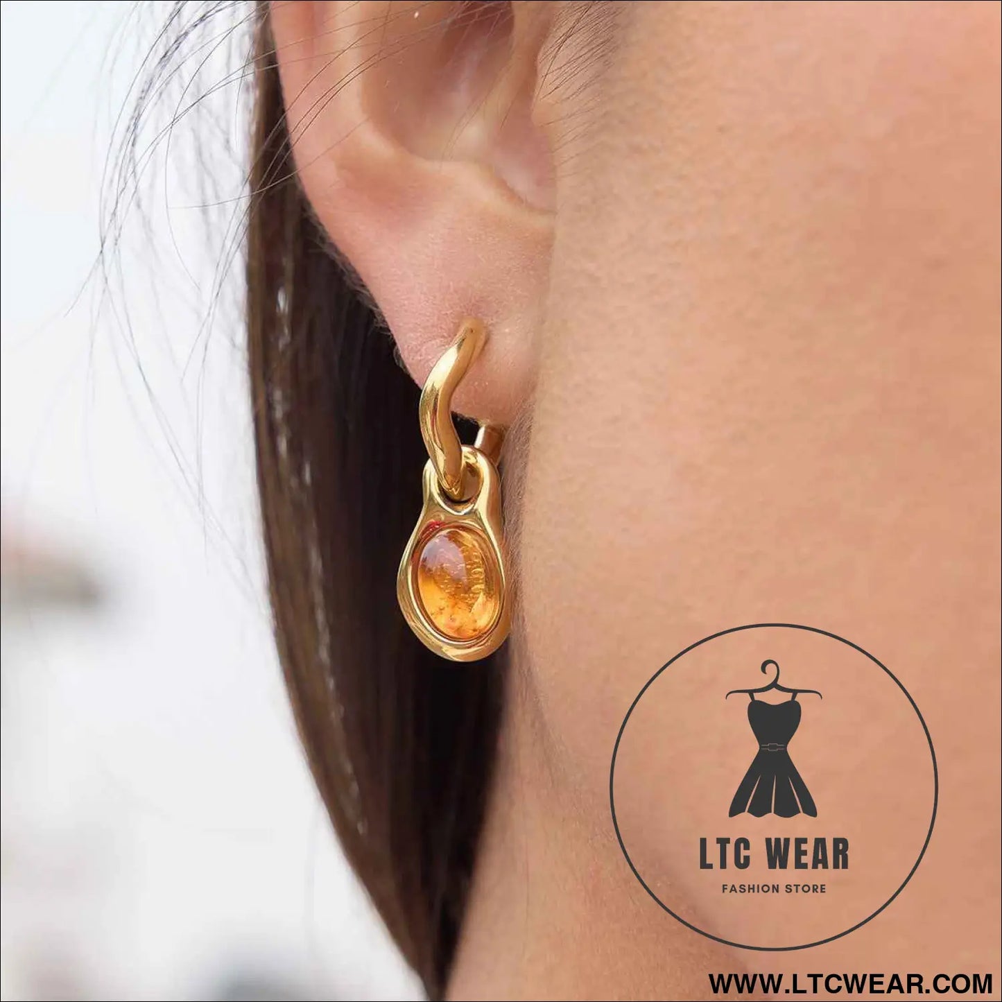 Amber Resin Geometric Drop Earrings