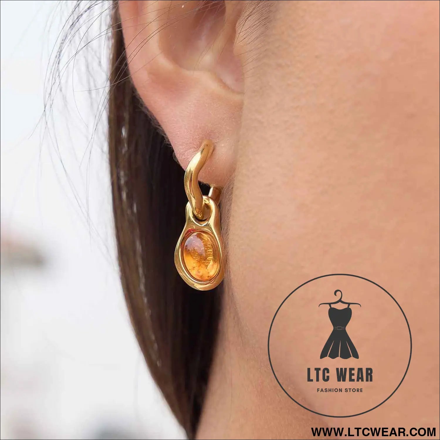 Amber Resin Geometric Drop Earrings