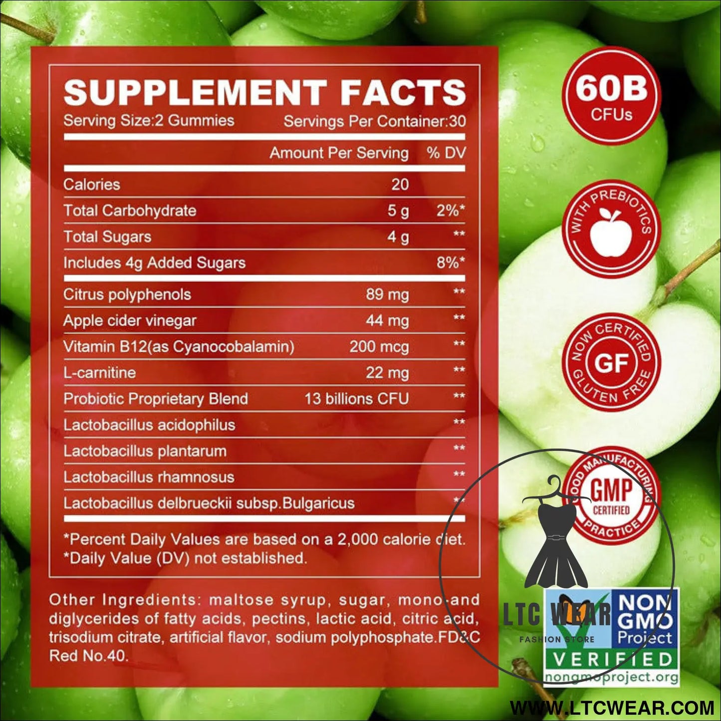 Apple cider vinegar gummies with a b12 boost! - 60 pcs