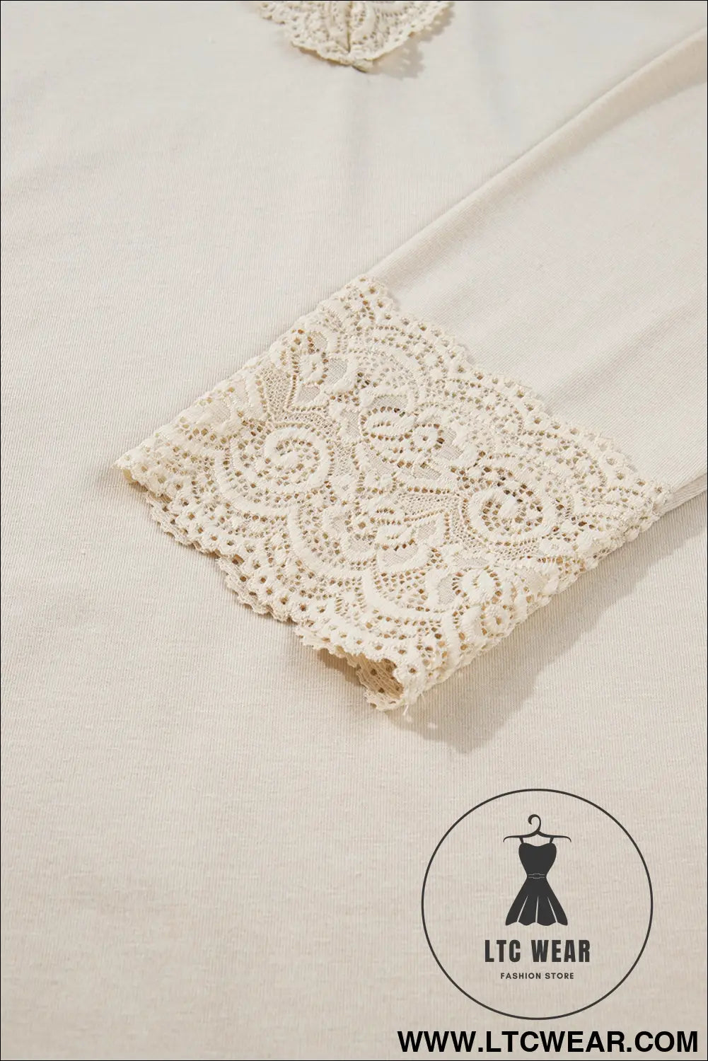 Apricot lace trim v neck long sleeve patchwork pullover top - long sleeve tops