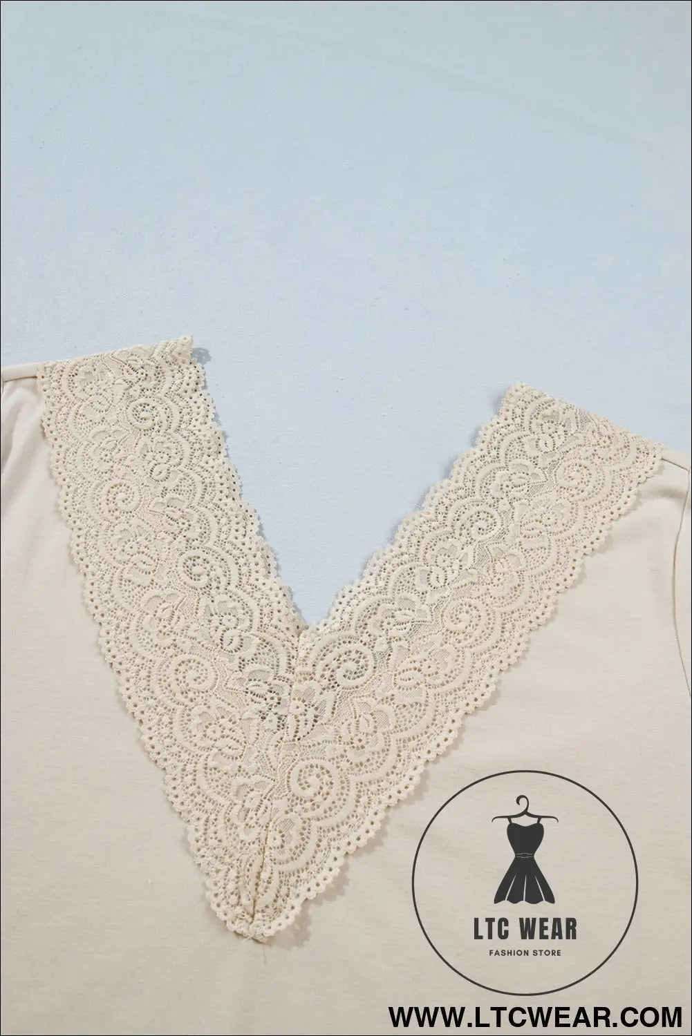 Apricot lace trim v neck long sleeve patchwork pullover top - long sleeve tops