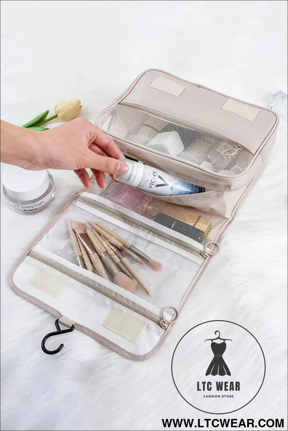 Apricot multi-functional make up organizer travel toiletry bag - apricot / one size / 95% polyester + 5% elastane