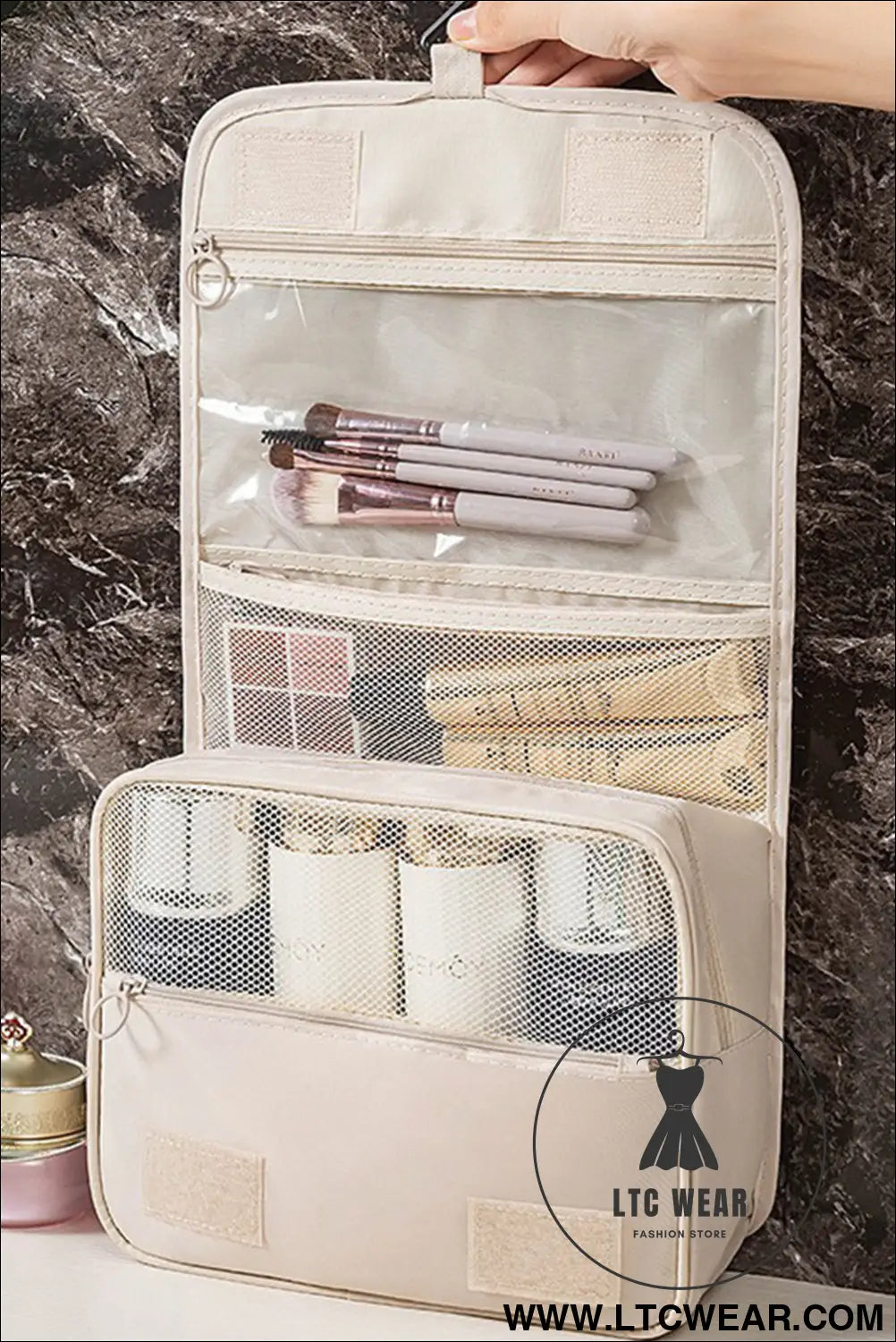 Apricot multi-functional make up organizer travel toiletry bag - apricot / one size / 95% polyester + 5% elastane