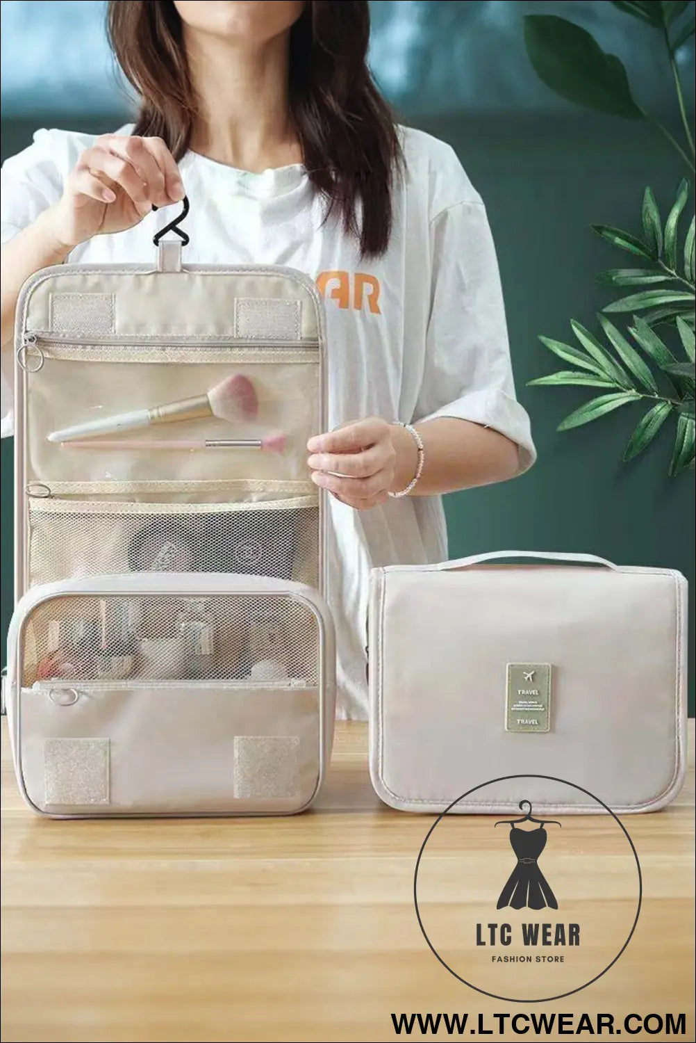 Apricot multi-functional make up organizer travel toiletry bag - apricot / one size / 95% polyester + 5% elastane