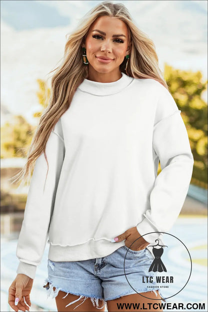 Apricot oversize drop shoulder reversible mock neck sweatshirt - sweatshirts & hoodies