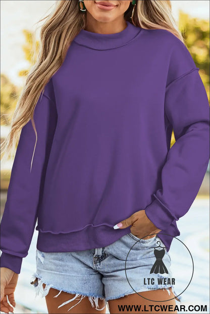 Apricot oversize drop shoulder reversible mock neck sweatshirt - sweatshirts & hoodies