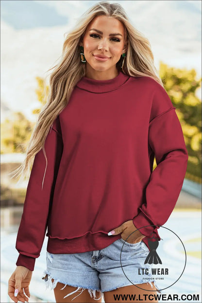 Apricot oversize drop shoulder reversible mock neck sweatshirt - sweatshirts & hoodies