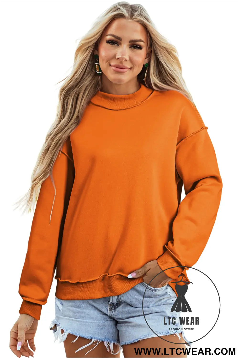 Apricot oversize drop shoulder reversible mock neck sweatshirt - sweatshirts & hoodies