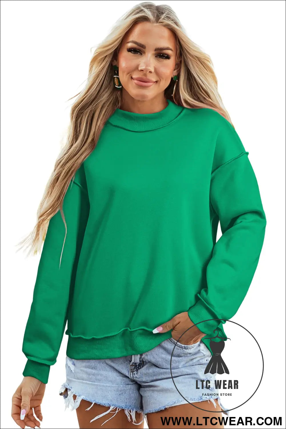 Apricot oversize drop shoulder reversible mock neck sweatshirt - sweatshirts & hoodies