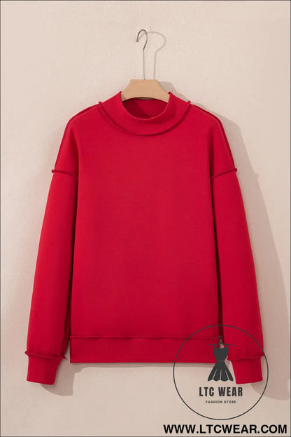 Apricot oversize drop shoulder reversible mock neck sweatshirt - sweatshirts & hoodies