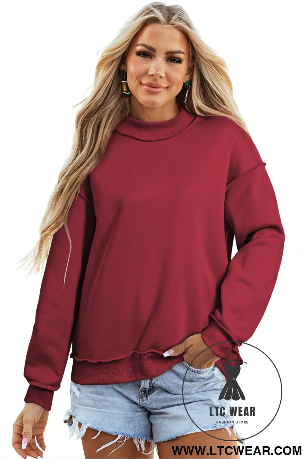 Apricot oversize drop shoulder reversible mock neck sweatshirt - sweatshirts & hoodies