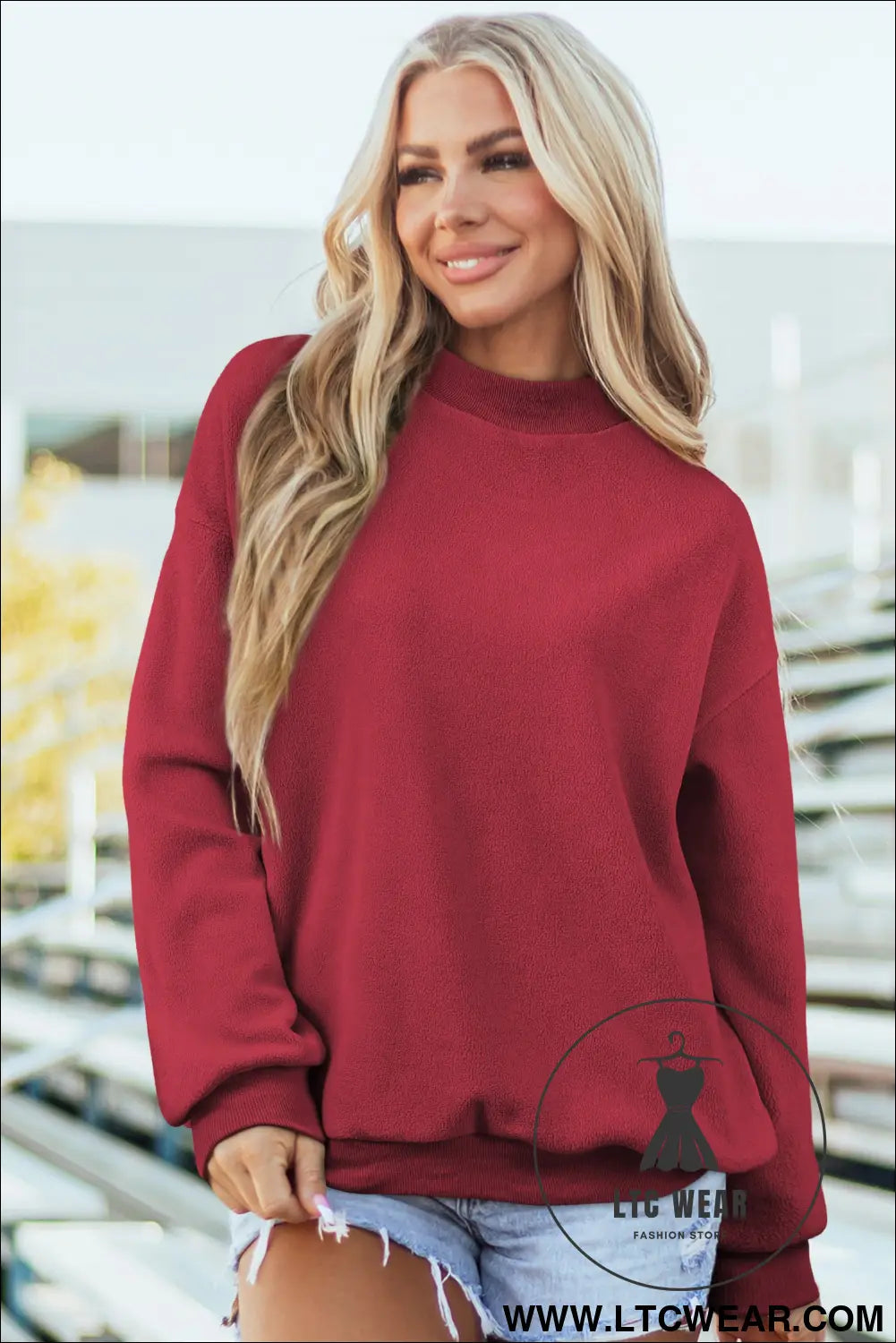 Apricot oversize drop shoulder reversible mock neck sweatshirt - sweatshirts & hoodies