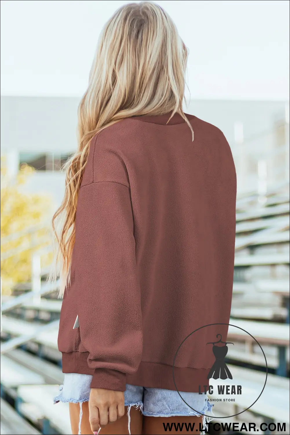 Apricot oversize drop shoulder reversible mock neck sweatshirt - sweatshirts & hoodies