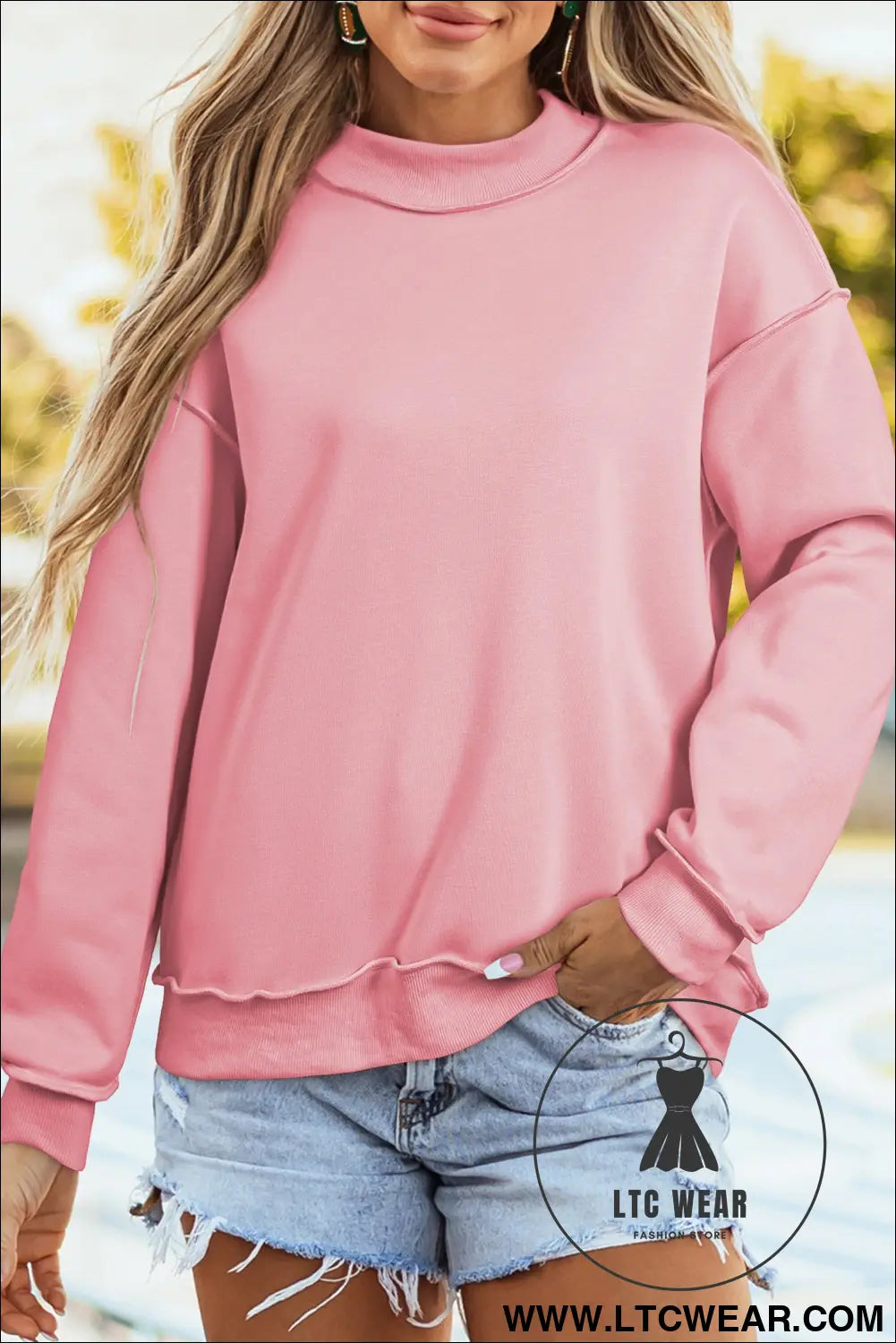 Apricot oversize drop shoulder reversible mock neck sweatshirt - sweatshirts & hoodies