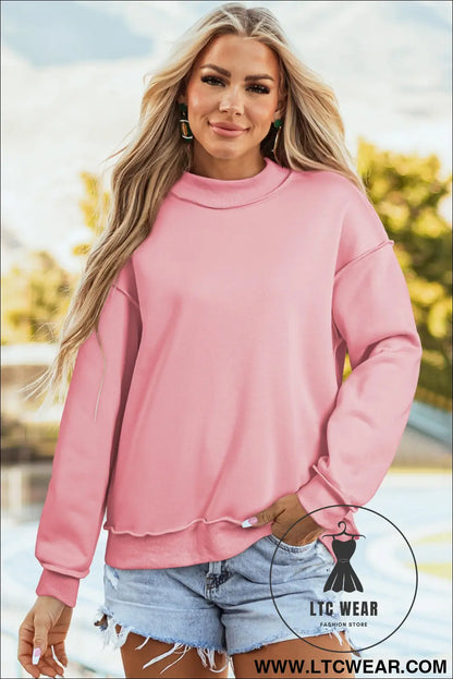Apricot oversize drop shoulder reversible mock neck sweatshirt - sweatshirts & hoodies