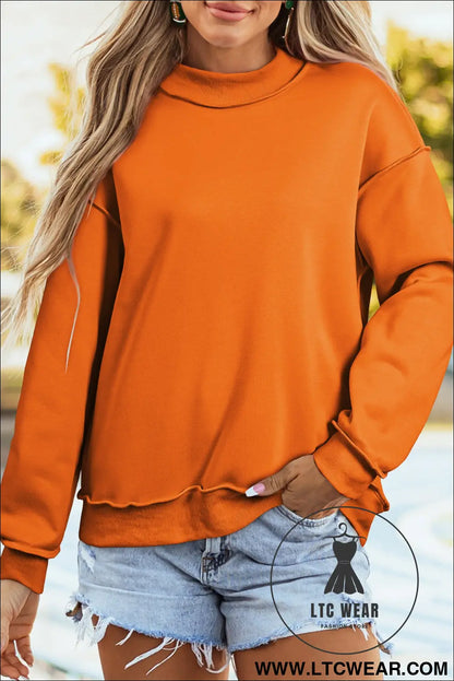 Apricot oversize drop shoulder reversible mock neck sweatshirt - sweatshirts & hoodies