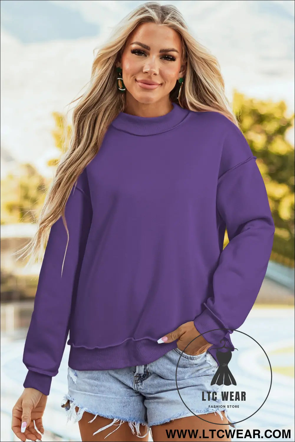 Apricot oversize drop shoulder reversible mock neck sweatshirt - sweatshirts & hoodies